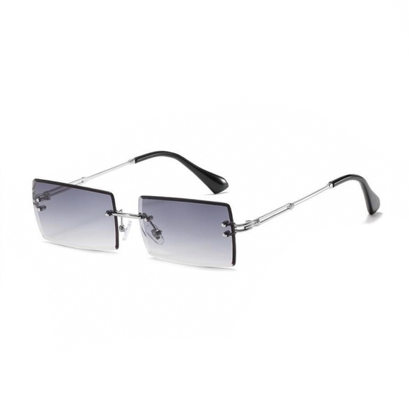 Men's Dark Gray Tint Rimless Rectangle Silver Frame Hip Hop Shades Sunglasses - Picture 1 of 4